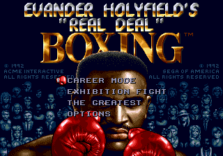 Evander Holyfield's Real Deal Boxing title screen for Sega Genesis